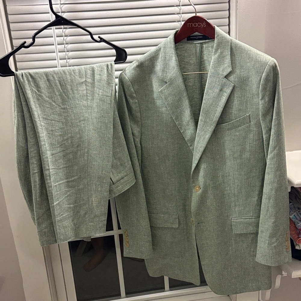 Banana Republic Sage Green Herringbone Suit